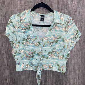 Her Universe Disney Peter Pan Mermaid Lagoon Retro Tie Front Girls Crop Woven Bu
